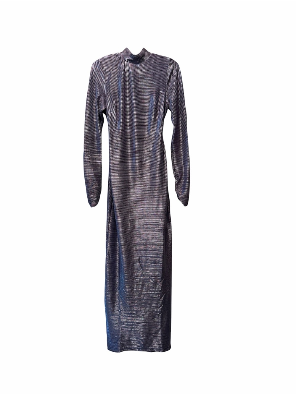 Free People Metallic Bodycon Open Back Maxi Dress Silver Long Sleeve M - Picture 4 of 6